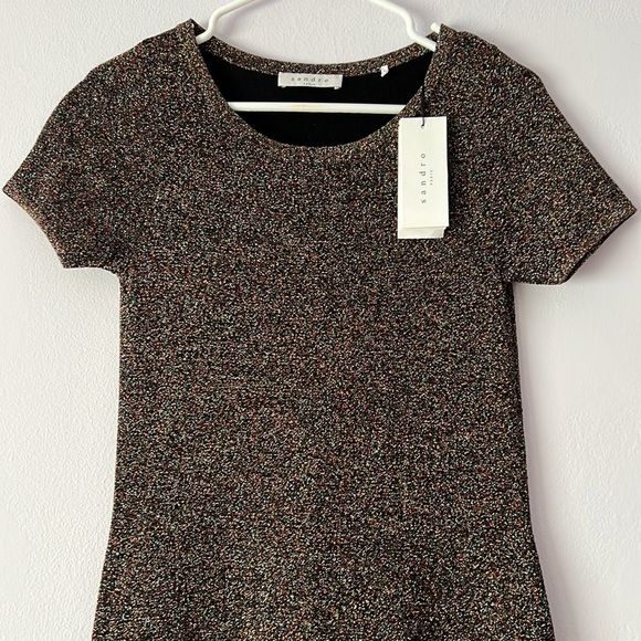 NWT Sandro Paris Glitter Sparkle Short Sleeve Dress Small - Picture 4 of 17